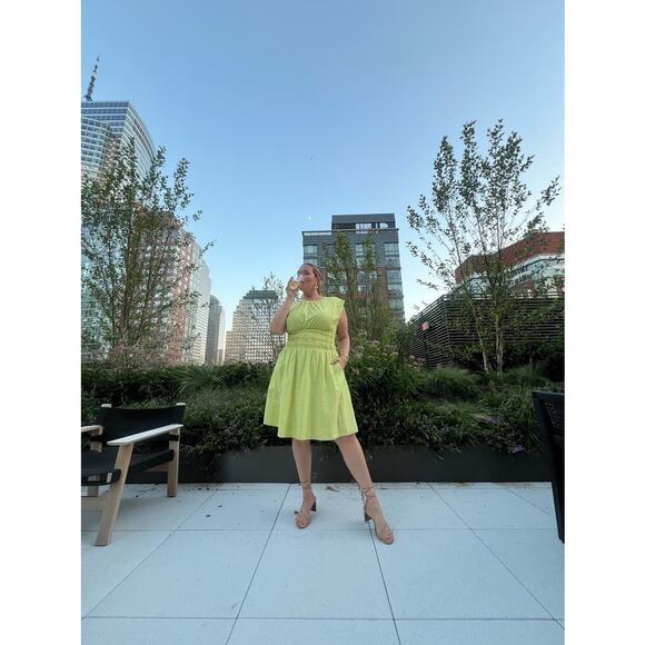 EDUN CHOI X RTR Neon Green 100% Cotton Scoop Neck Poplin Midi Dress Size 2 - Picture 11 of 15